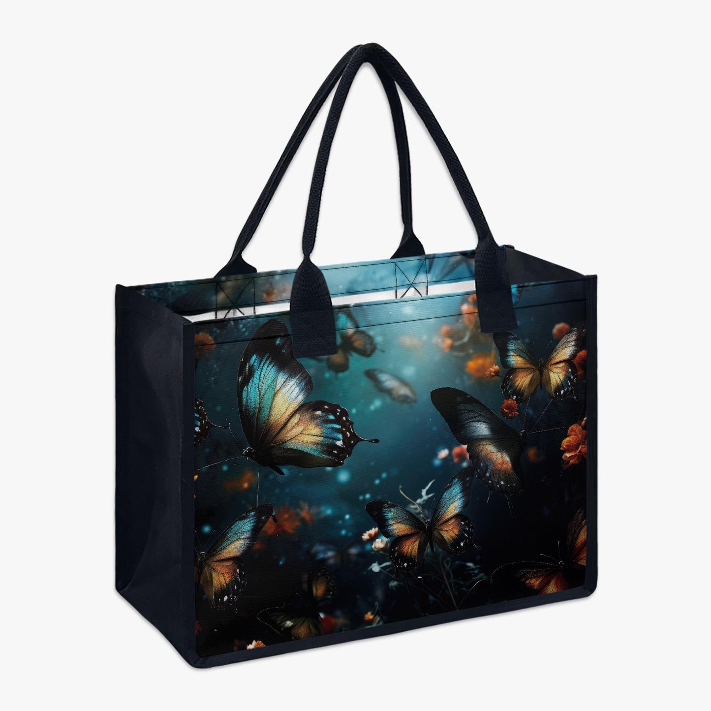 Fairycore Butterflies XL Tote Bag – Blue Black Dark Academia Market Shopper