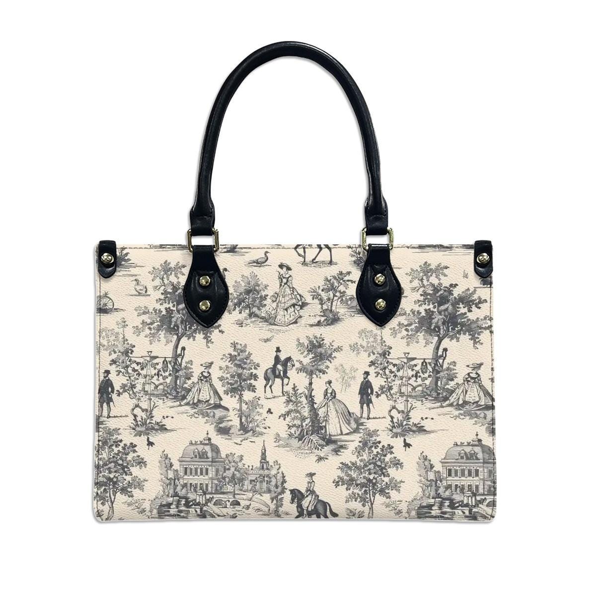Toile de Jouy Handbag in 3 Sizes - Black White French Vintage Shoulder Bag