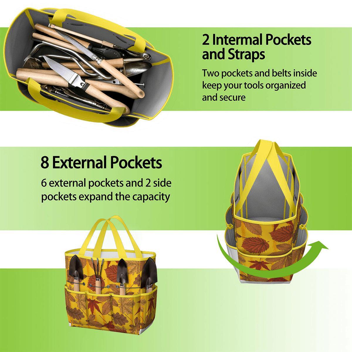 Autumn Leaves Garden Tote – Yellow Brown Gardening Tool Organizer Bag With Pockets