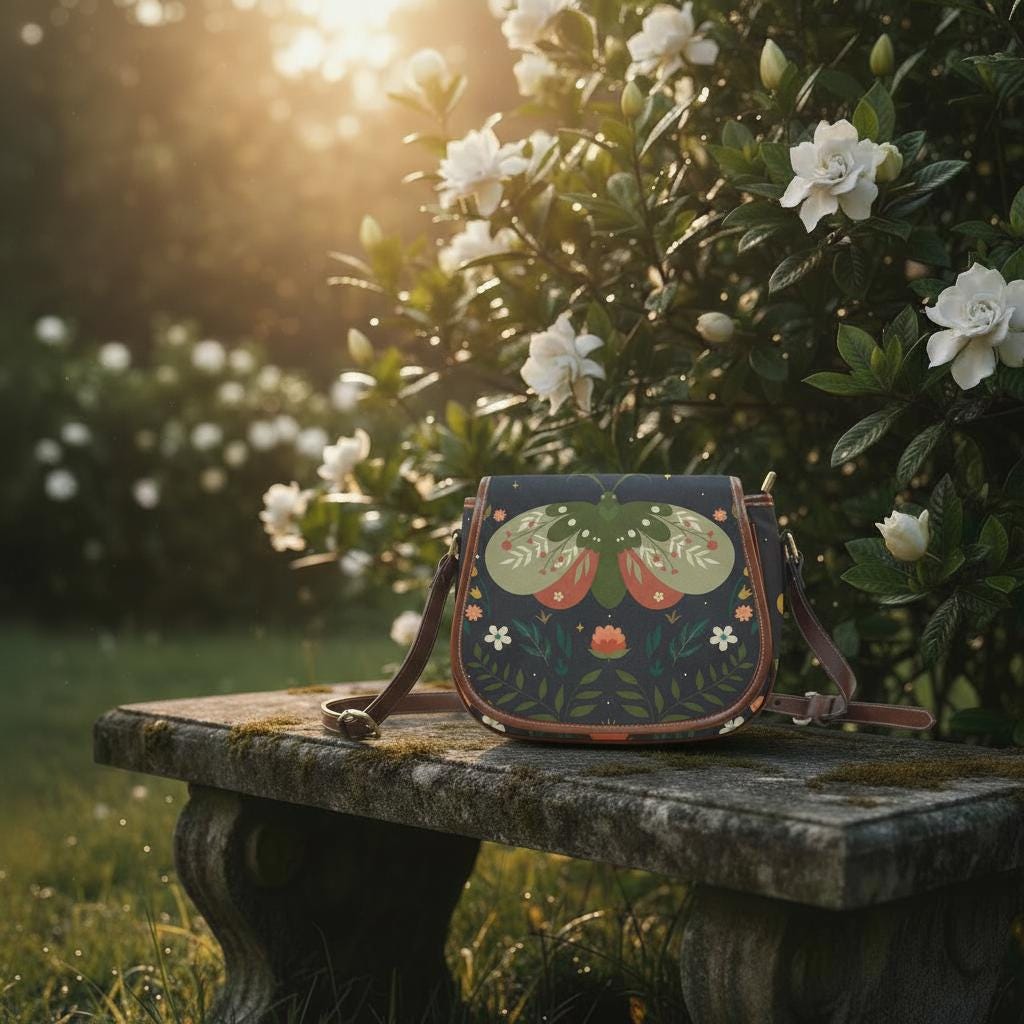 Dark Academia Moth Saddle Bag - Moody Gothic Crossbody Handbag