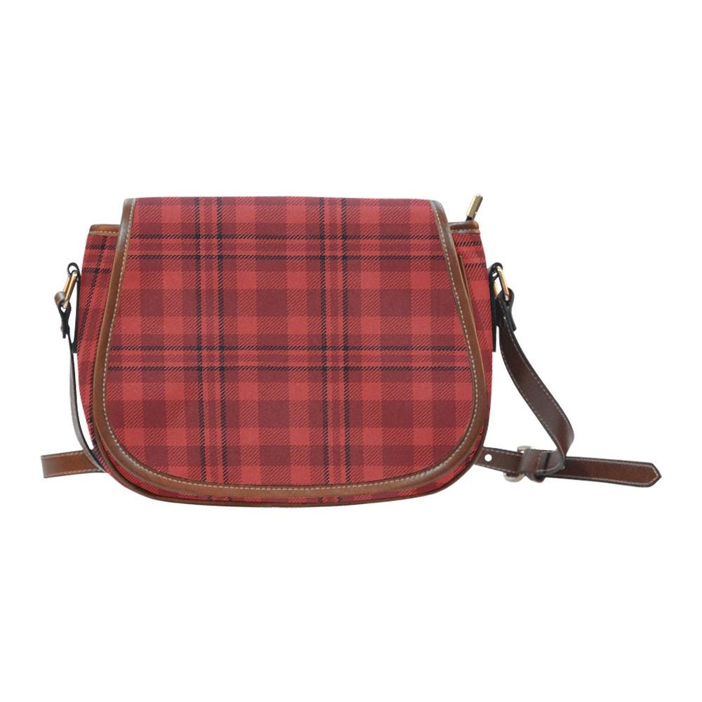 Punk Red Black Checkered Retro Saddle Bag –  Alternative Crossbody Oxford Fabric Handbag