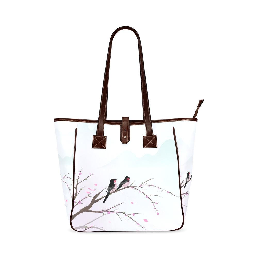 Sakura Watercolor Birds Tote Bag – Large Asian Art Style Handbag