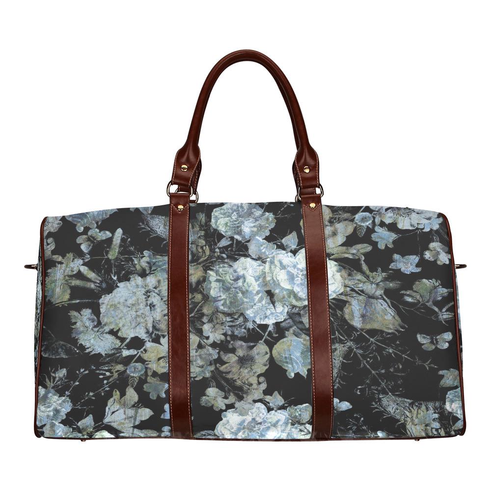 Dark Academia Black Gray Floral Travel Bag – Waterproof Grunge Weekender Duffle