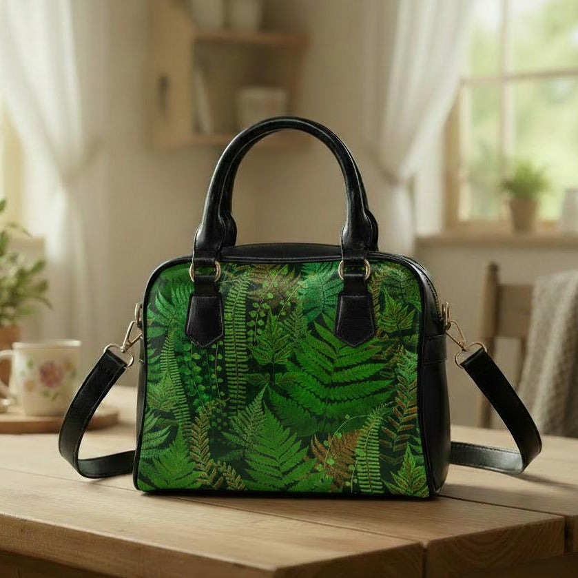 Green Fern Botanical Shoulder Handbag – Forest Lover Top Handle Handbag