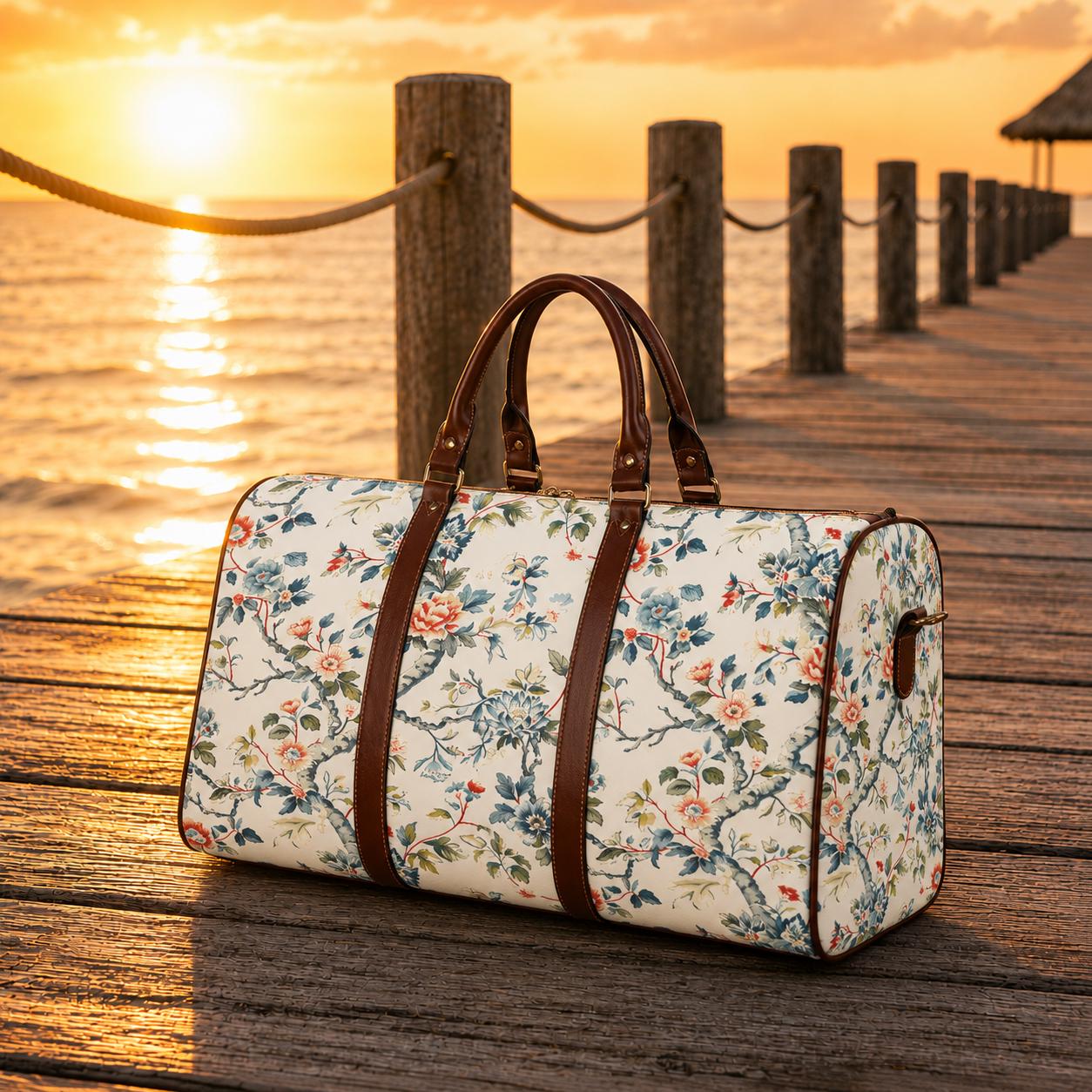Toile de Jouy Weekend Travel Duffel Bag – French Vintage Style Carry-On Luggage