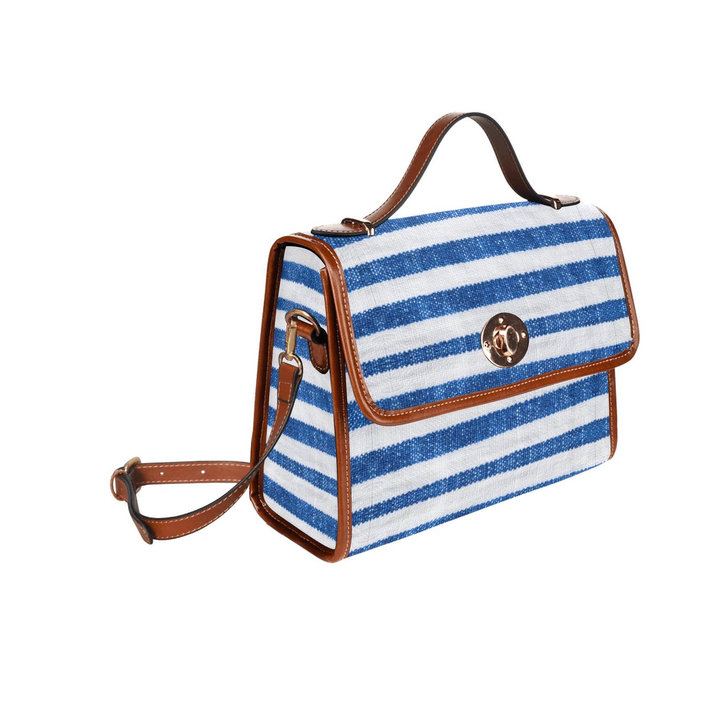 Blue White Nautical Striped Canvas Crossbody Bag – Beach Sailing Top Handle Handbag