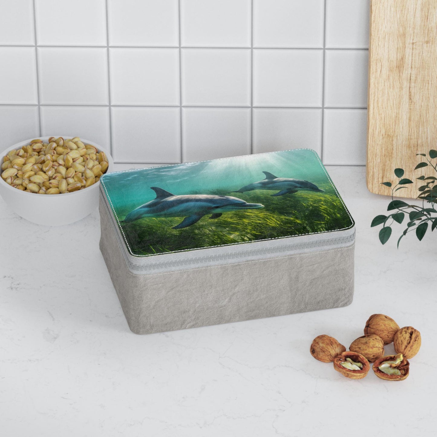Dolphin Print Paper Lunch Bag: Eco-Friendly Reusable Food Storage