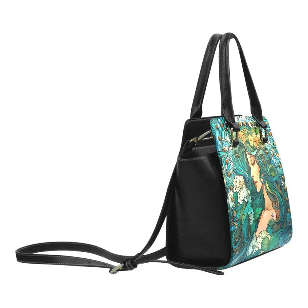 Blue Green Art Nouveau Girl Shoulder Handbag – Vintage Romantic Art Print Purse
