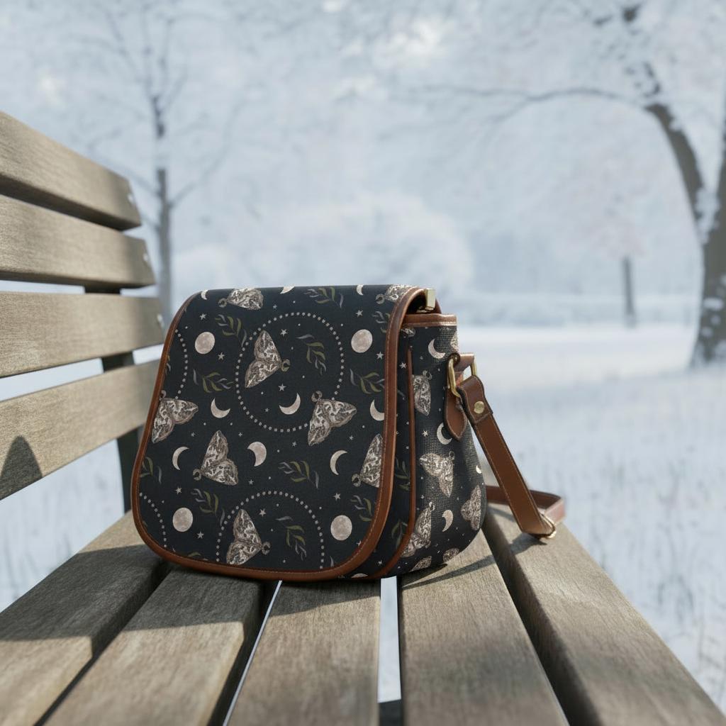 Dark Academia Gothic Moths & Moon Crossbody Saddle Bag