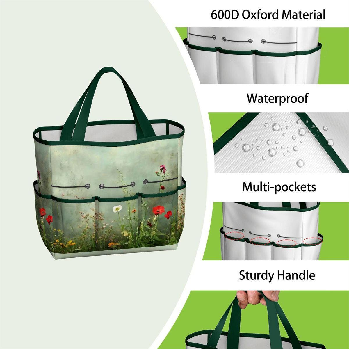 Wildflowers Meadow Gardening Tool Organizer Bag – Durable Tote with Pockets