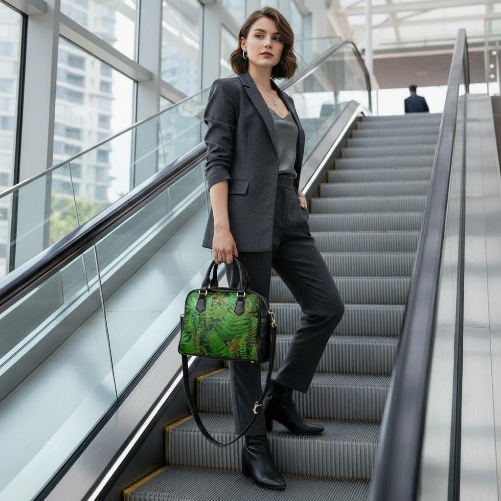 Green Fern Botanical Shoulder Handbag – Forest Lover Top Handle Handbag