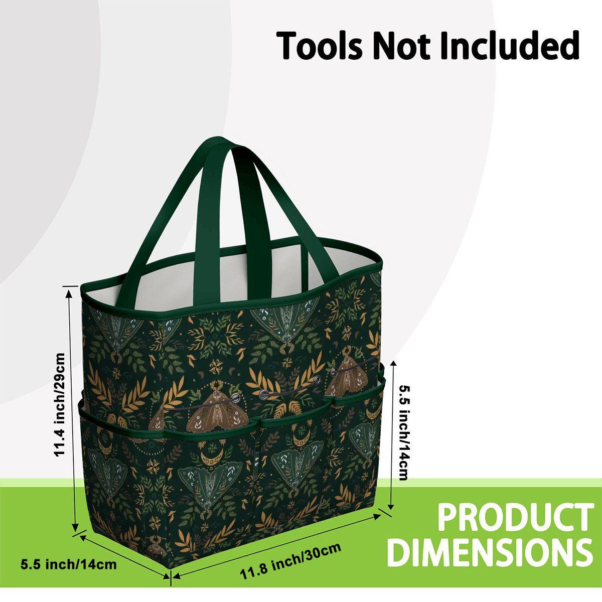 Dark Green Folkloric Garden Tote – Gardening Tool Organizer Bag With Pockets