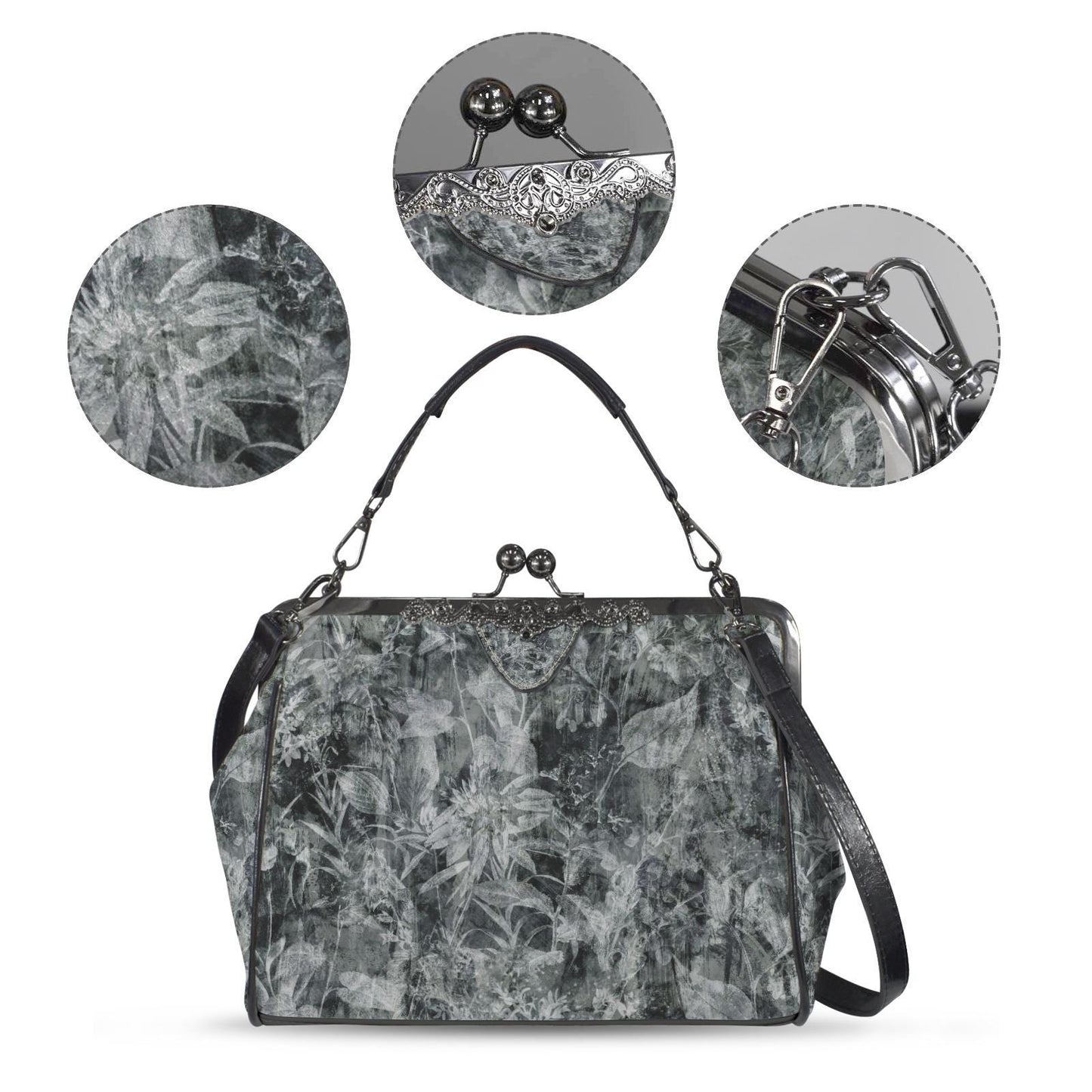 Dark Academia Moody Floral Vintage Kisslock Bag - Victorian Gothic Crossbody