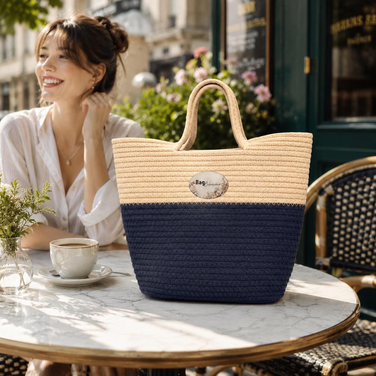 Handwoven Classic Straw Tote Bag –  Summer Beach Coastal Shoulder Handbag