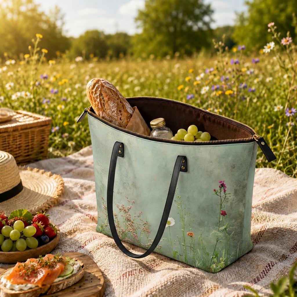 Green Summer Flowers Meadow Roomy Tote Bag - Large Floral Shoulder Handbag Shopper
