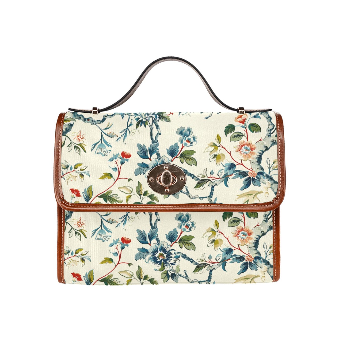 Toile de Jouy Canvas Crossbody Bag – Vintage Eggshell Green Floral Handbag