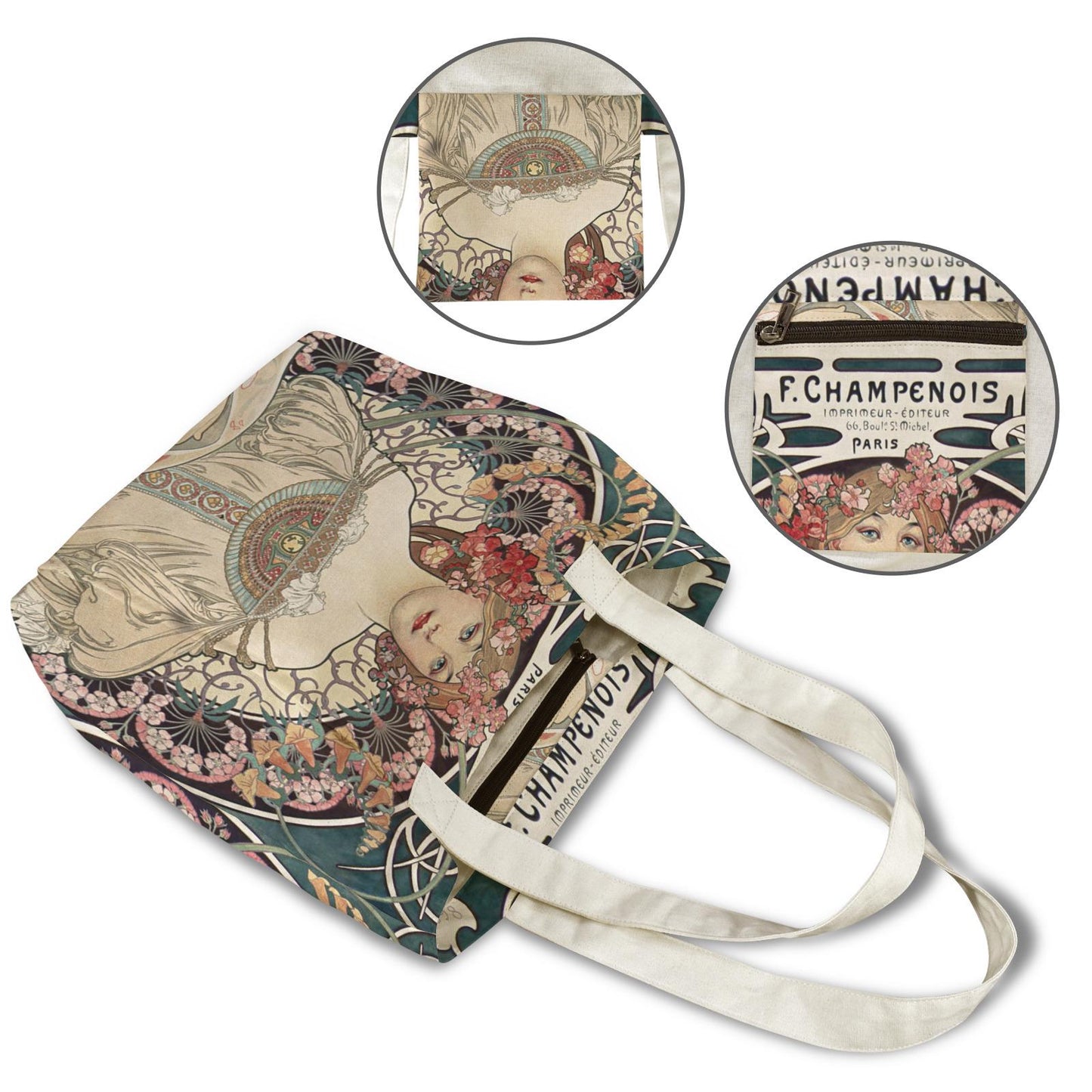 Art Nouveau Yoga Tote Bag with Mat Holder – Large Cotton Linen Fitness Shoulder Tote