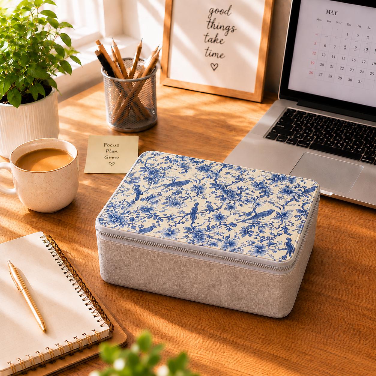 Reusable Toile de Jouy Paper Lunch Box: Eco-Friendly Food Storage