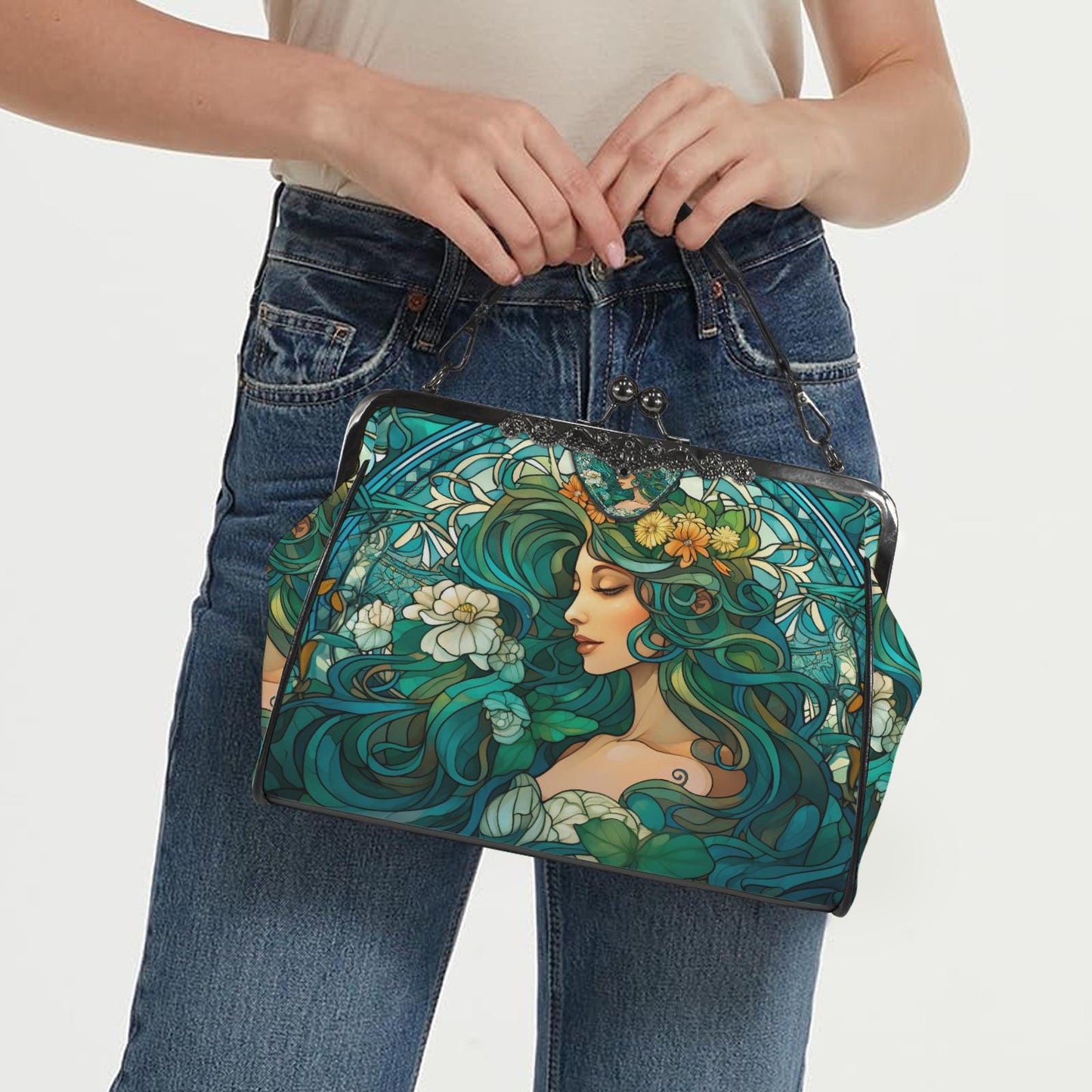 Art Nouveau Style Kiss Lock Handbag - Vintage Romantic Crossbody Bag