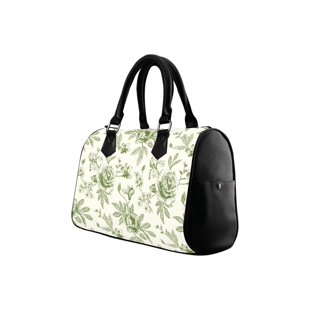 Sac à main tonneau Toile de Jouy vert et blanc – Sac à main quotidien vintage français à motif floral