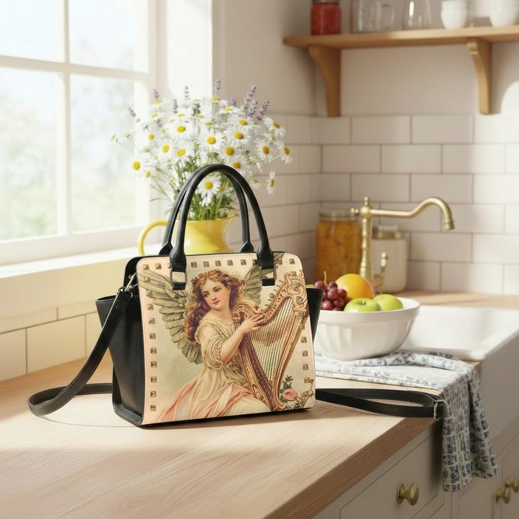 Angel & Harp Rivet Shoulder Handbag – Vintage Baroque Style Purse