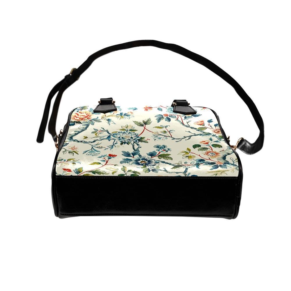 Toile de Jouy Shoulder Handbag – French Vintage Floral Handbag with Top Handle