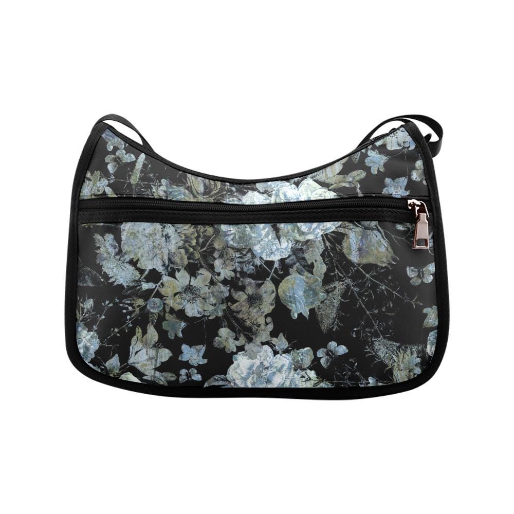 Black Gray Moody Floral Shoulder Bag – Gothic Dark Academia Hobo Bag
