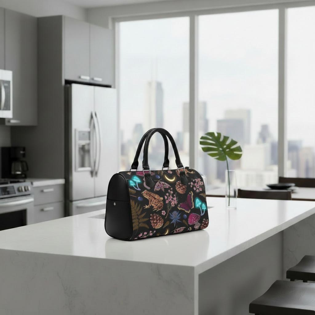 Dark Academia Forest Barrel Handbag – Mushroom Toad Moon Gothic Purse