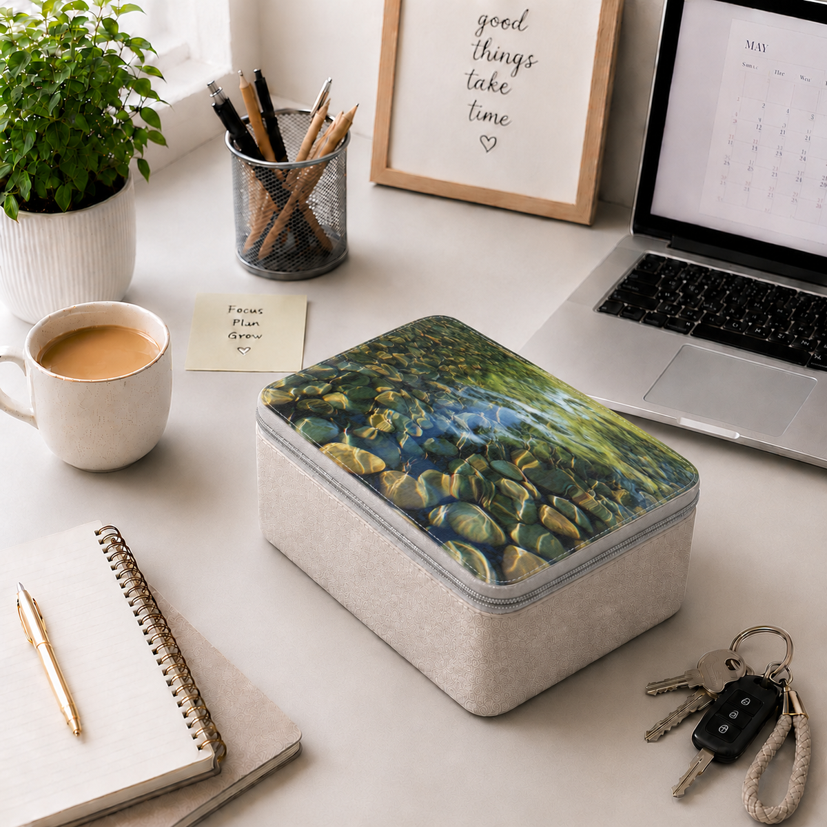 Eco-Friendly Zen Water Stones Paper Lunch Bag: Reusable Food Storage