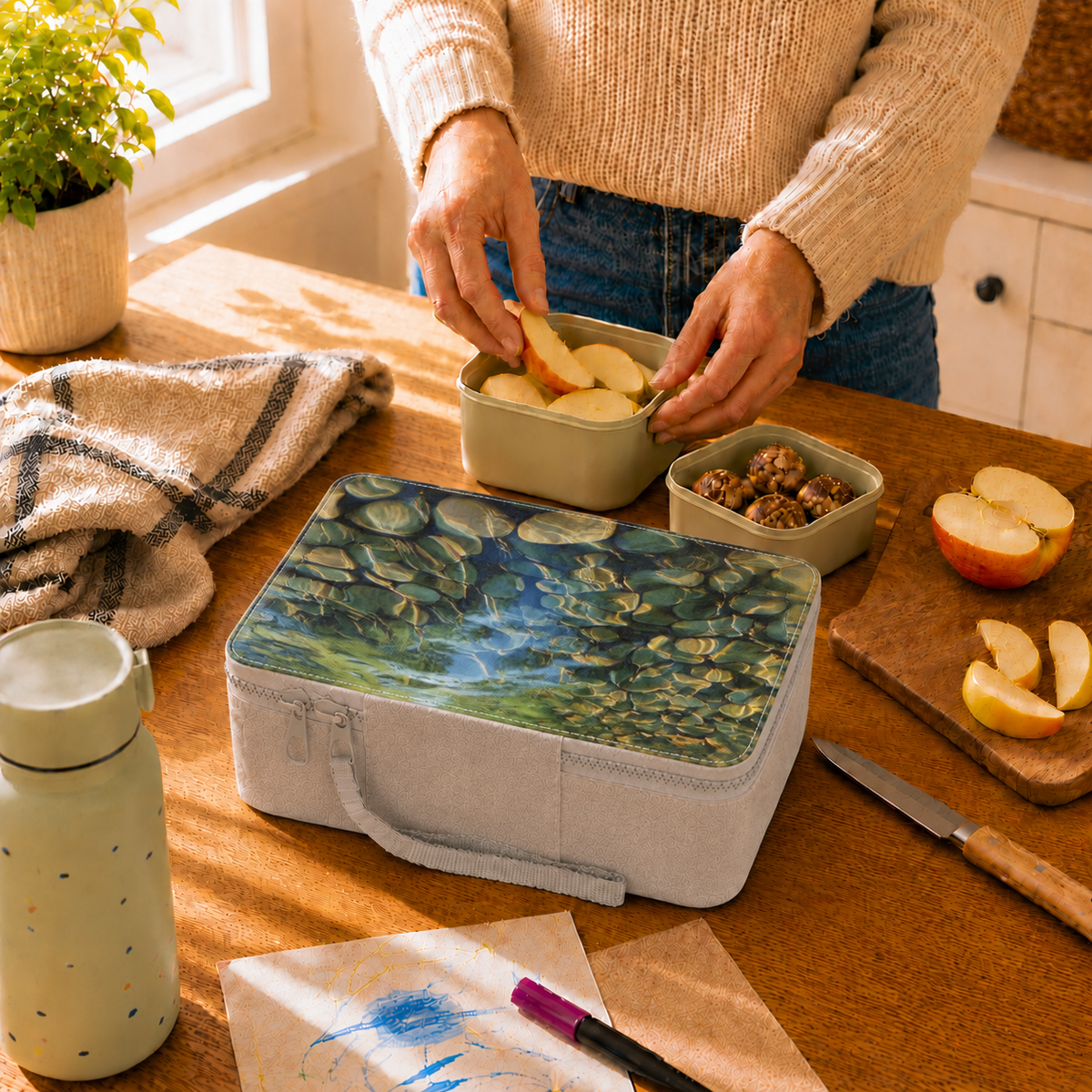 Eco-Friendly Zen Water Stones Paper Lunch Bag: Reusable Food Storage