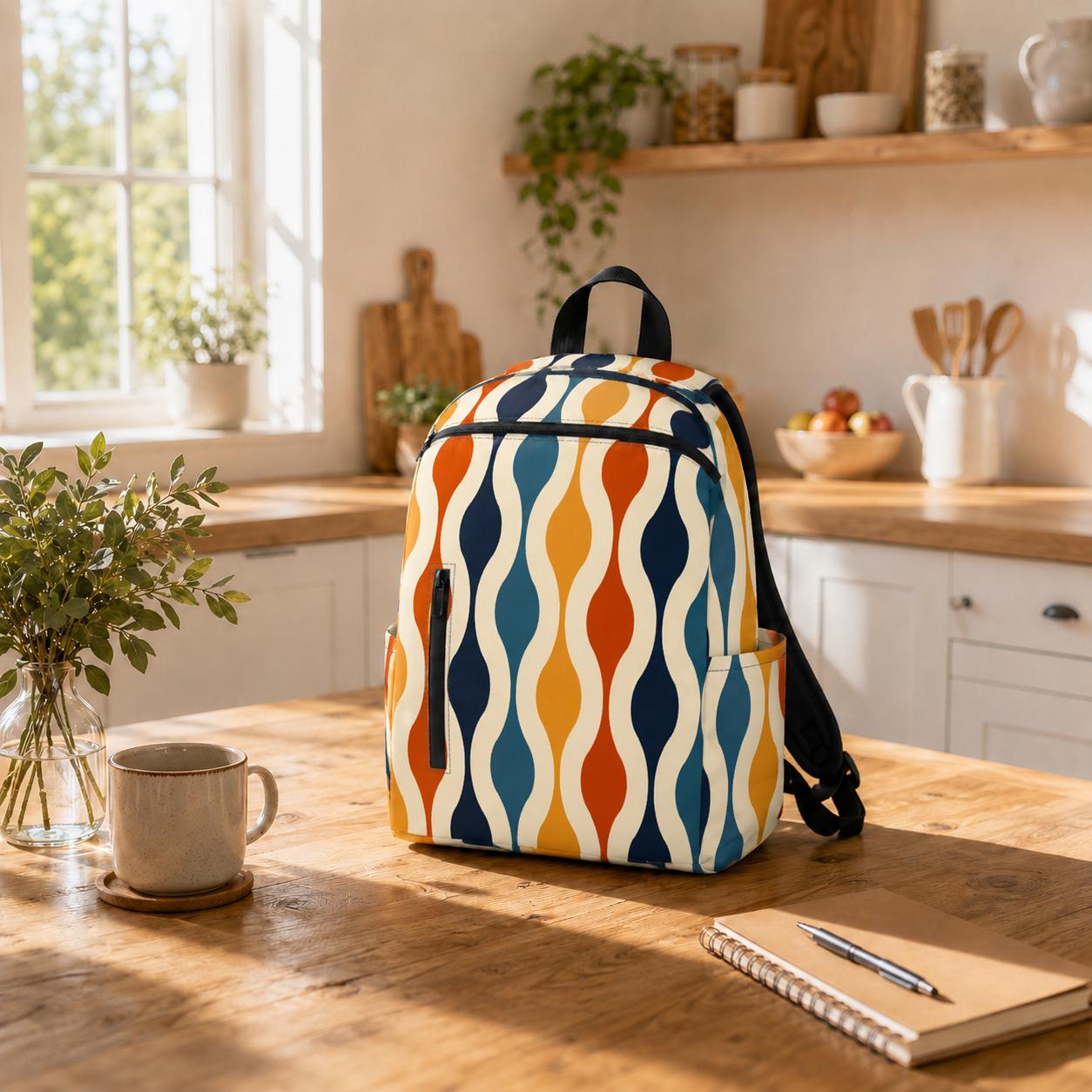 Retro 60s Zipper Front Pocket Backpack – Vintage Style Twill Daypack