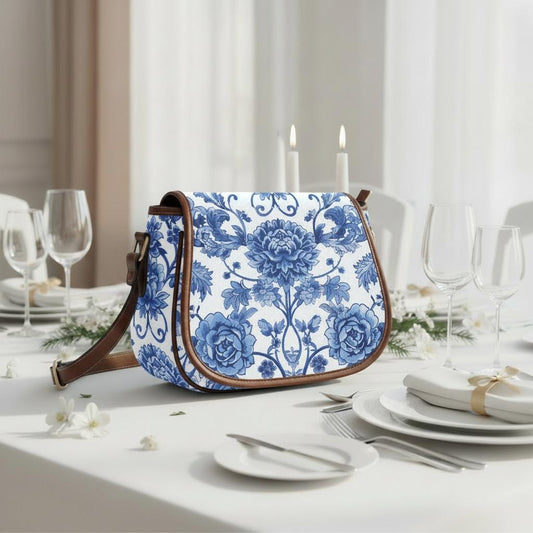 Toile de Jouy Vintage Saddle Bag - French Vintage Style Crossbody
