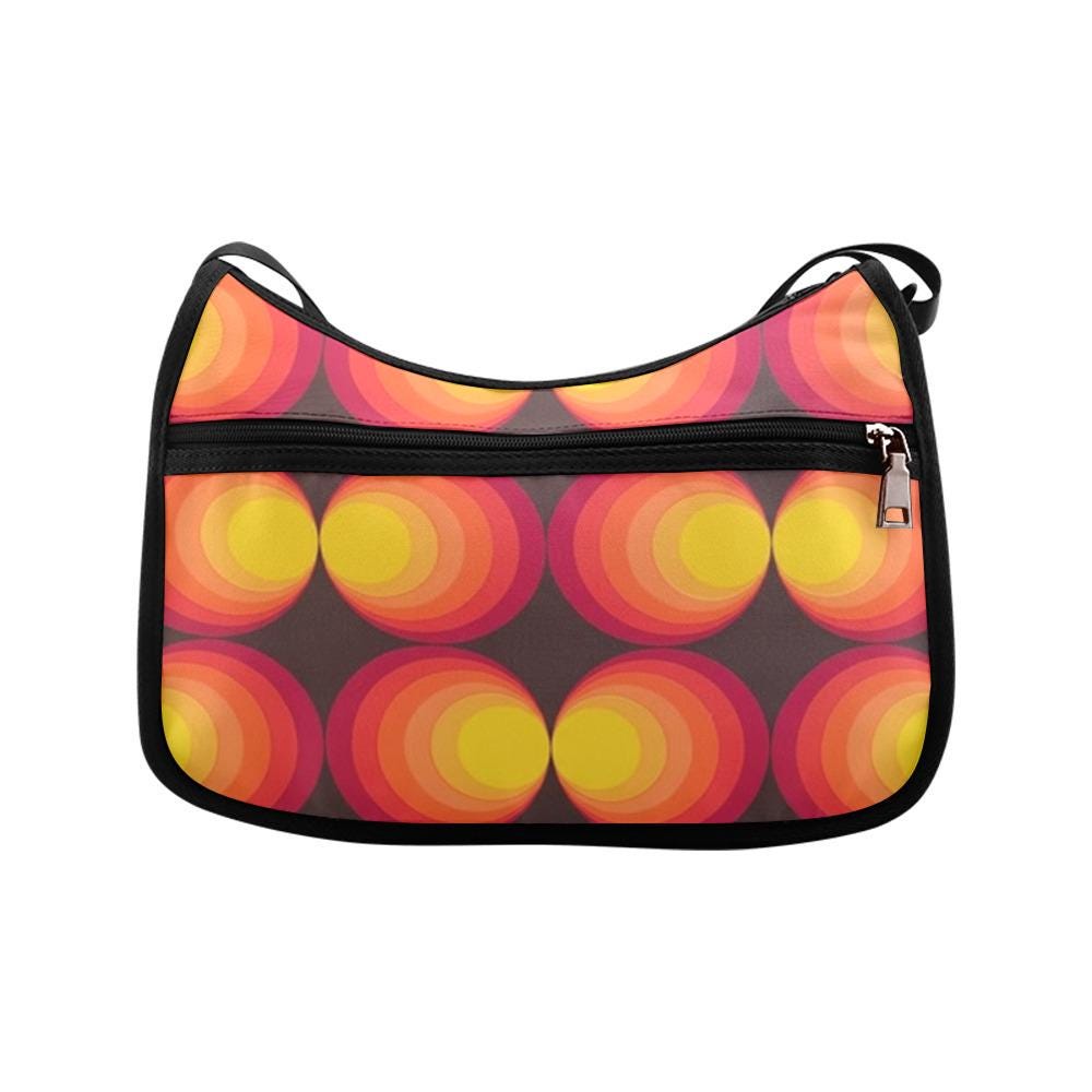 Retro 70s Boho Shoulder Bag – Midcentury Vintage Oxford Fabric Hobo Bag