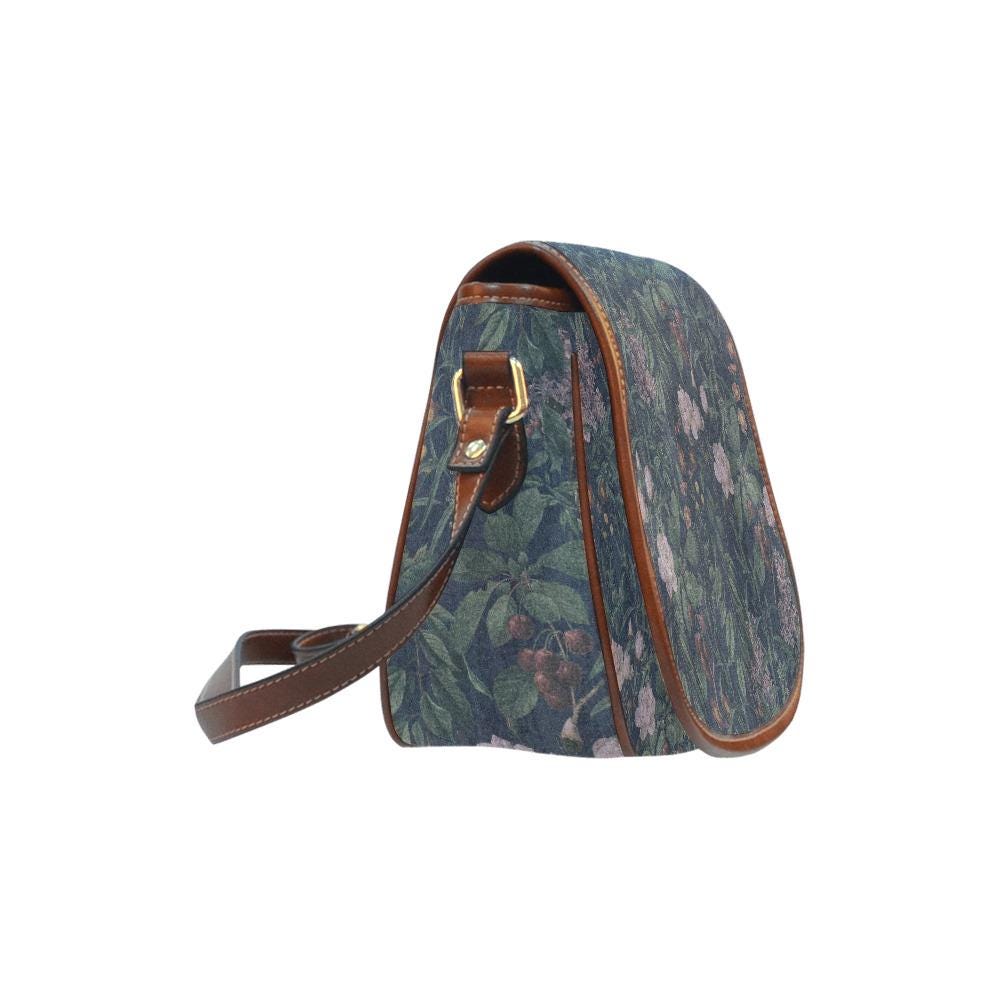 Dark Academia Flowers Crossbody Saddle Bag – Alternative Gothic Floral Vegan Handbag