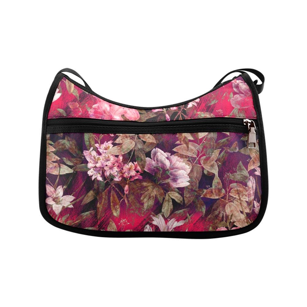 Moody Vintage Flowers Shoulder Bag – Botanical Oxford Fabric Hobo Bag