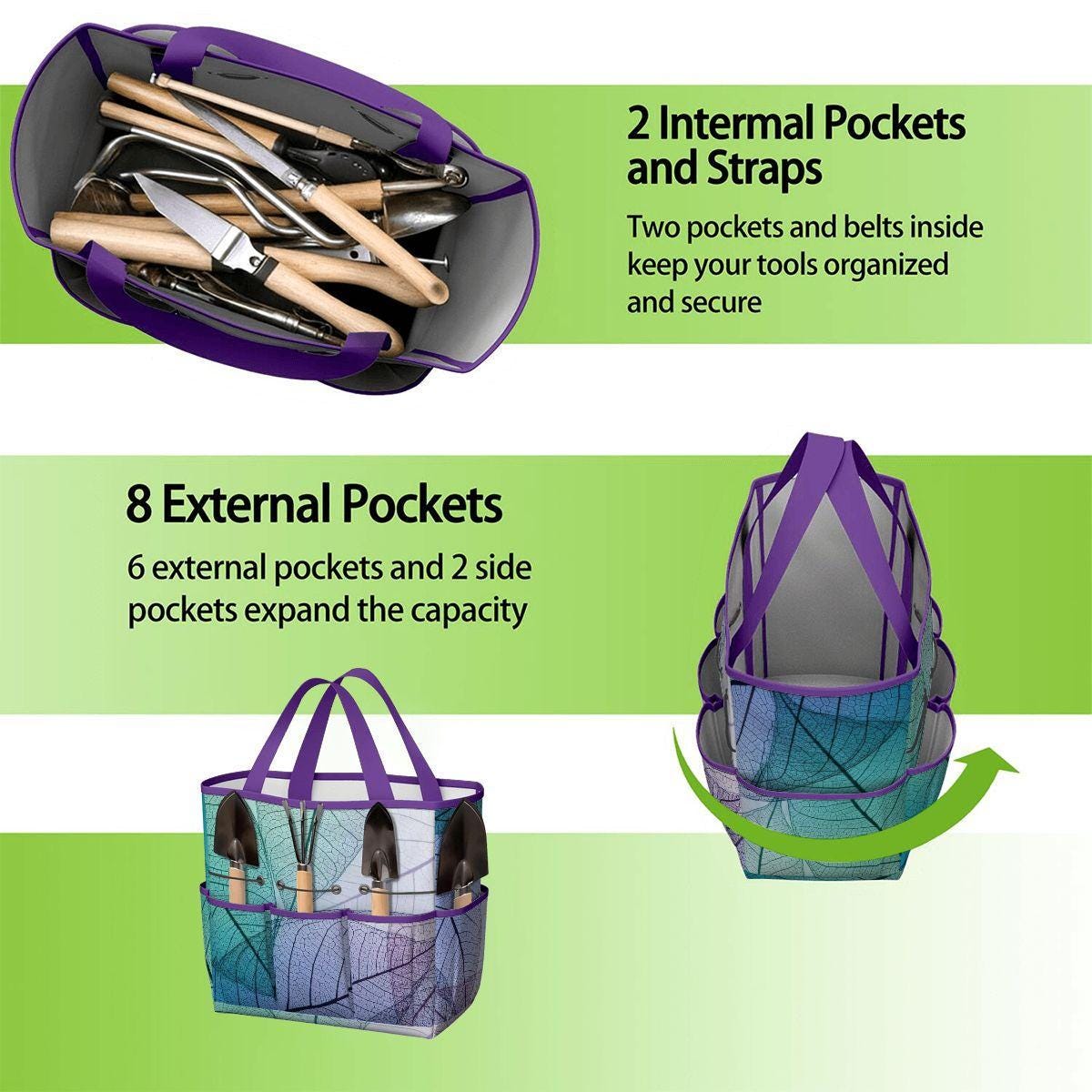Translucent Leaves Gardening Tool Organizer Bag – Blue to Purple Gradient Tote