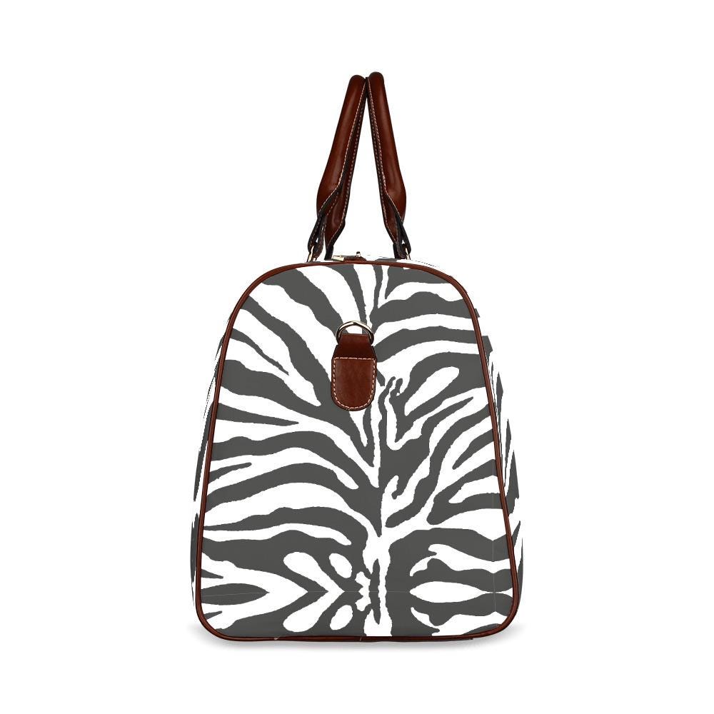 Black White Zebra Print Travel Bag – Waterproof Vegan Weekender Duffle