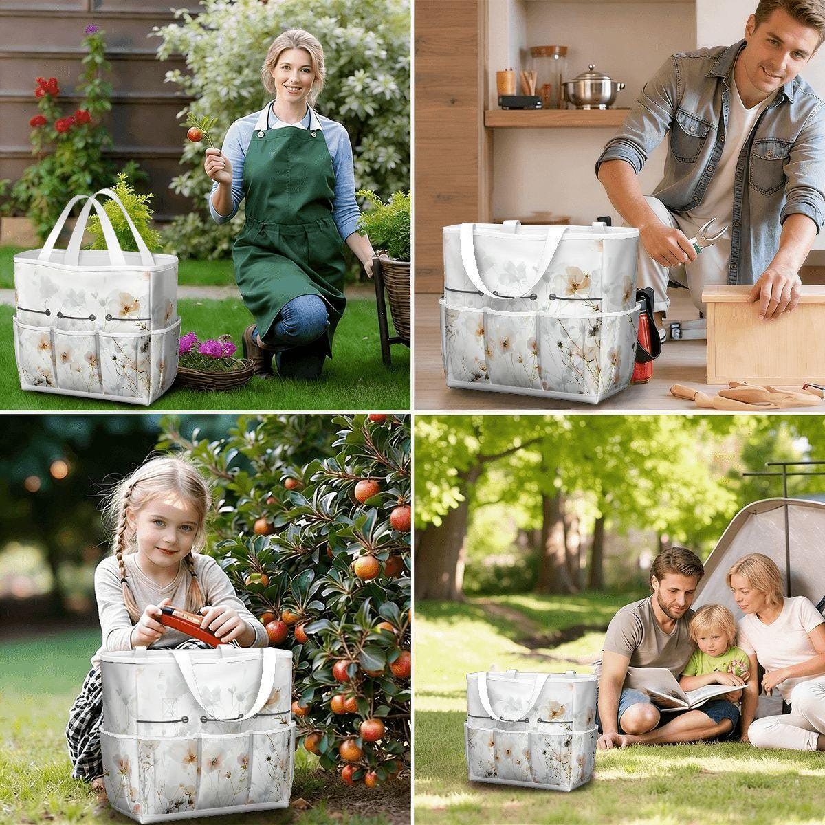 White Translucent Flowers Gardening Tool Organizer Bag – Garden Lover's Gift
