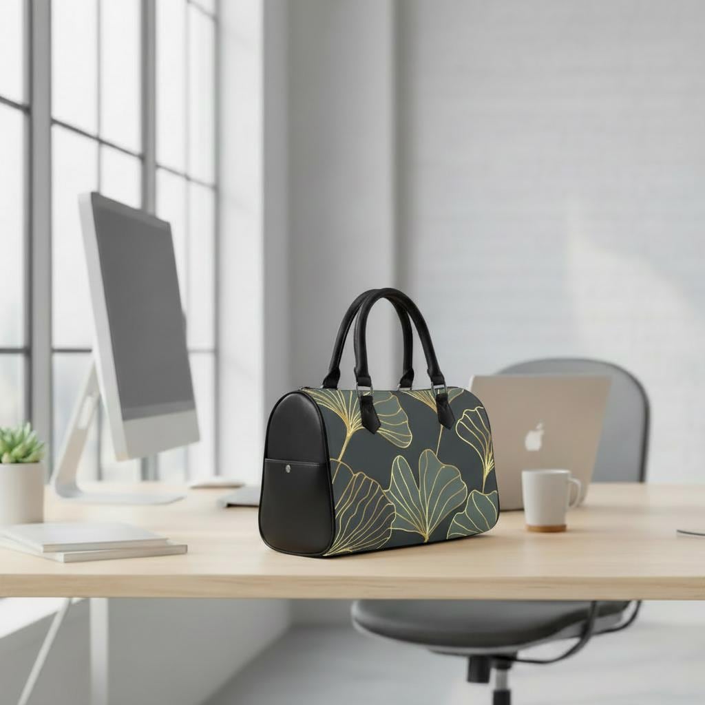 Black Gold Ginkgo Barrel Handbag – Dark Academia Gothic Whimsy Bag