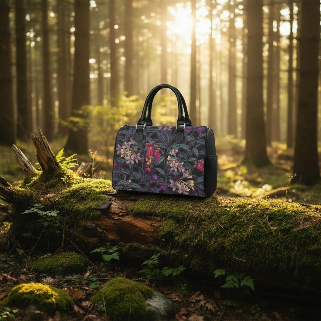 Dark Academia Night Flowers Barrel Handbag – Grunge Gothic Foral Bag