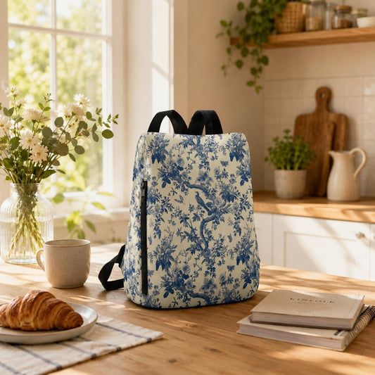 Toile de Jouy Canvas Backpack – Blue White French Vintage Daypack