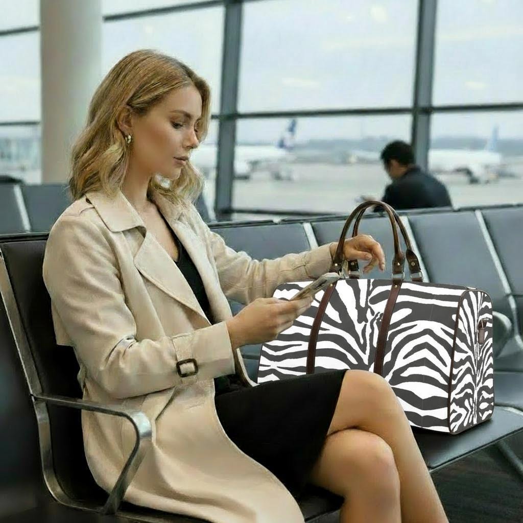 Black White Zebra Print Travel Bag – Waterproof Vegan Weekender Duffle