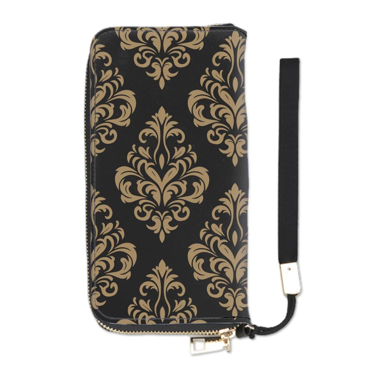 Elegant Black Gold Arabesque Clutch Wallet – Elegant Baroque Purse with Handle