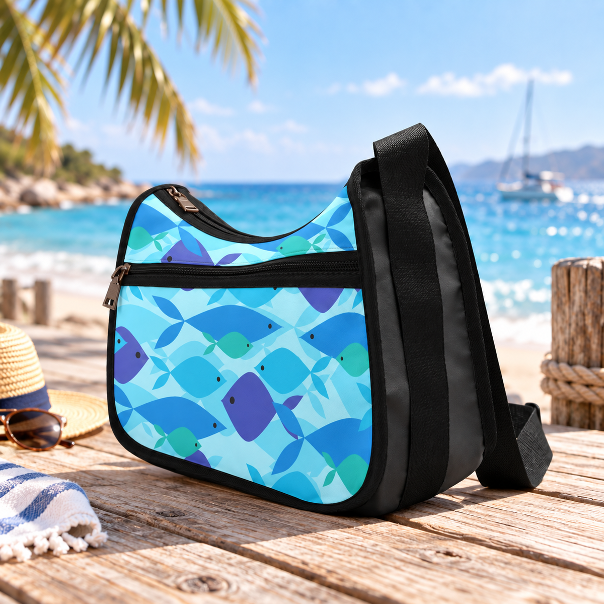 Blue Fishes Maritime Shoulder Bag – Nautical Sealover Hobo Bag