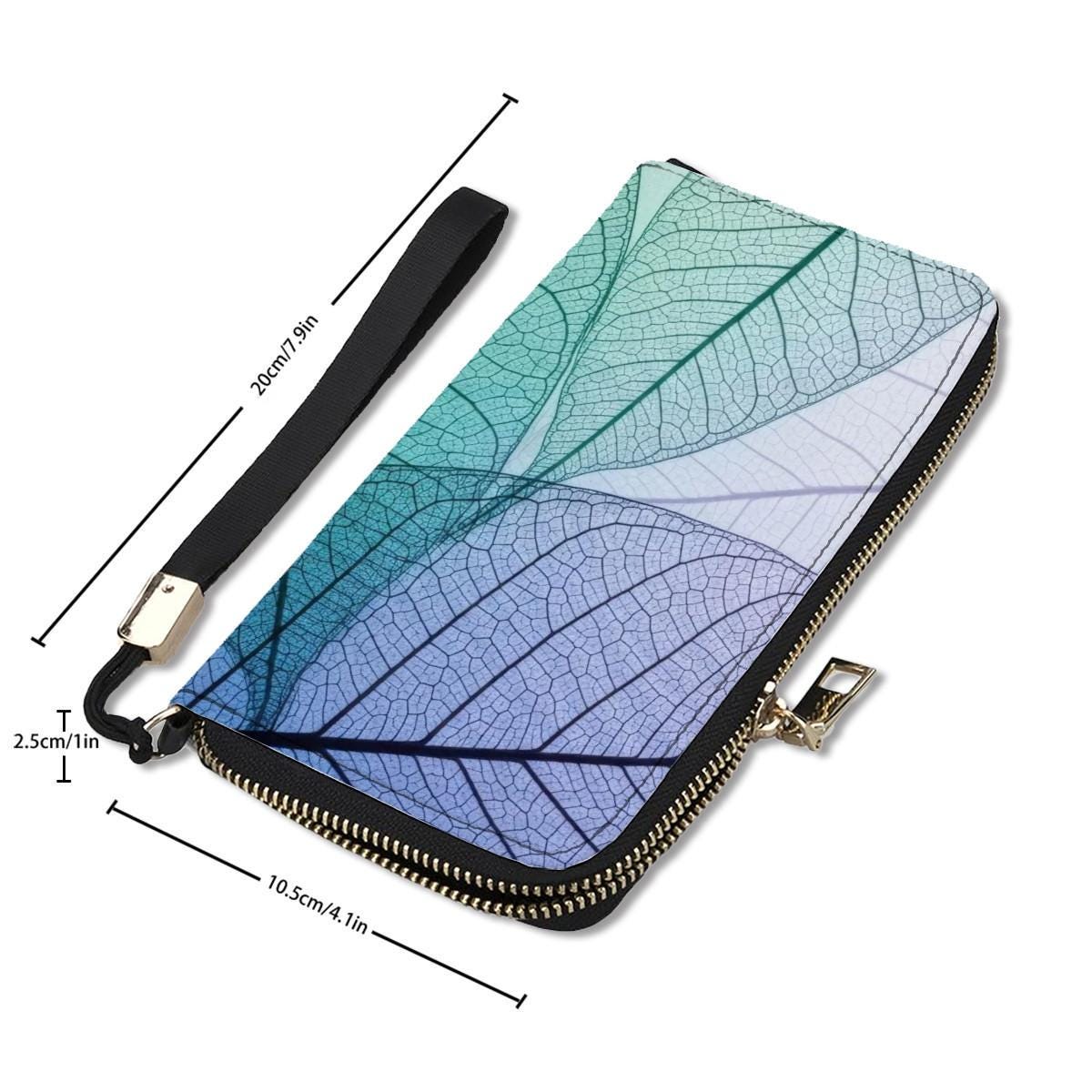 Translucent Leaf Veins Clutch Wallet – Purple Green Blue Botanical Purse