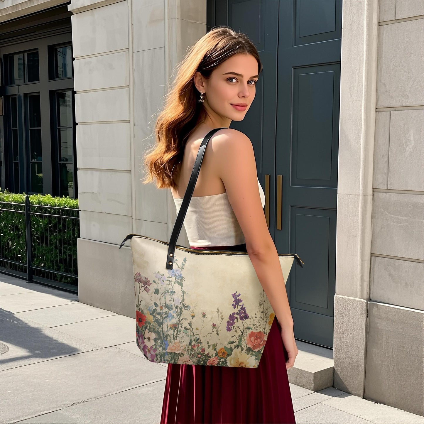 Meadows Flowers Roomy Tote Bag - Large Shoulder Handbag Shopper