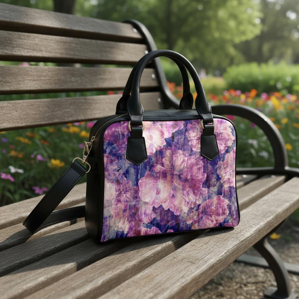 Bold Pink Purple Vintage Flowers Top Handle Shoulder Bag
