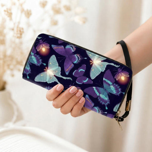 Purple Black Butterflies & Moths Clutch Wallet – Dark Academia Vegan Purse
