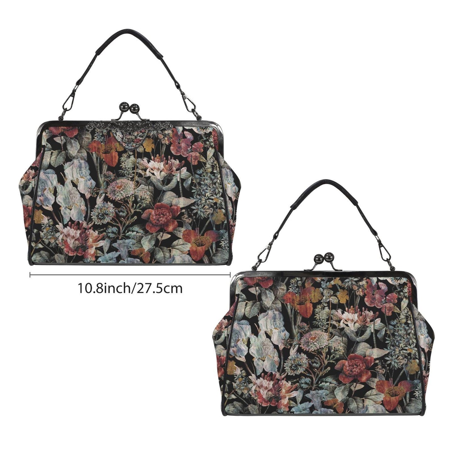 Dark Academia Moody Floral Vintage Kisslock Bag - Victorian Gothic Crossbody