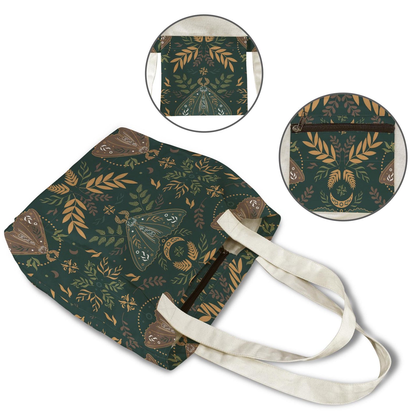 Nordic Retro Yoga Tote Bag with Mat Holder – Large Folkloric Cotton Linen Tote